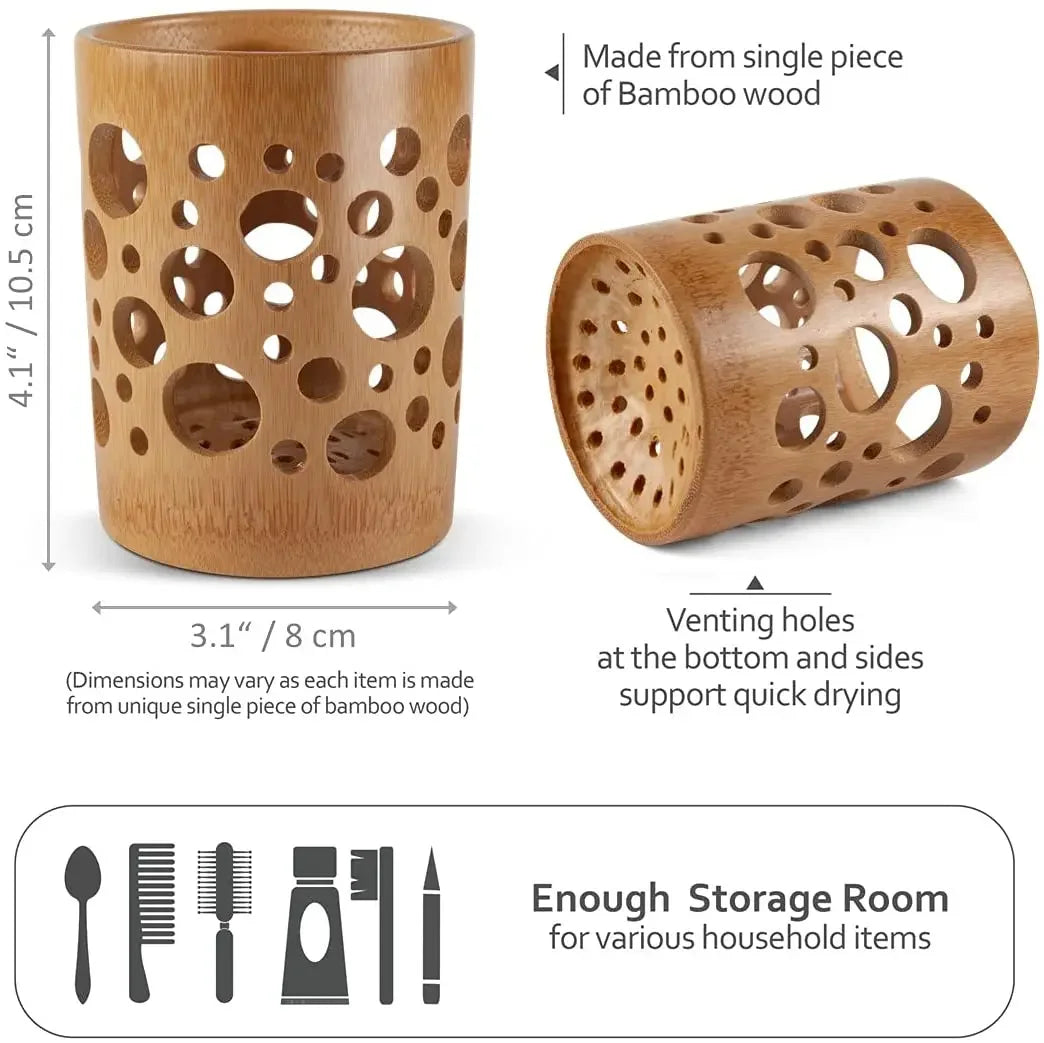 Bamboo toothbrush holder bamboo toothbrush accessories toothbrush pen makeup brush organizer biodegradable （Circular ） Beauty World Shop