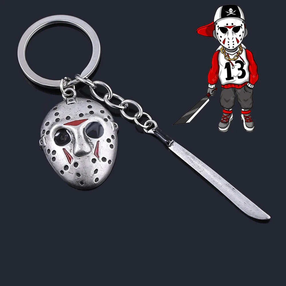 Horror Movie Halloween Keychain Hockey Mask Machete Metal Keyring Pendants Cosplay Props For Men Women Backpack Jewelry Beauty World Shop