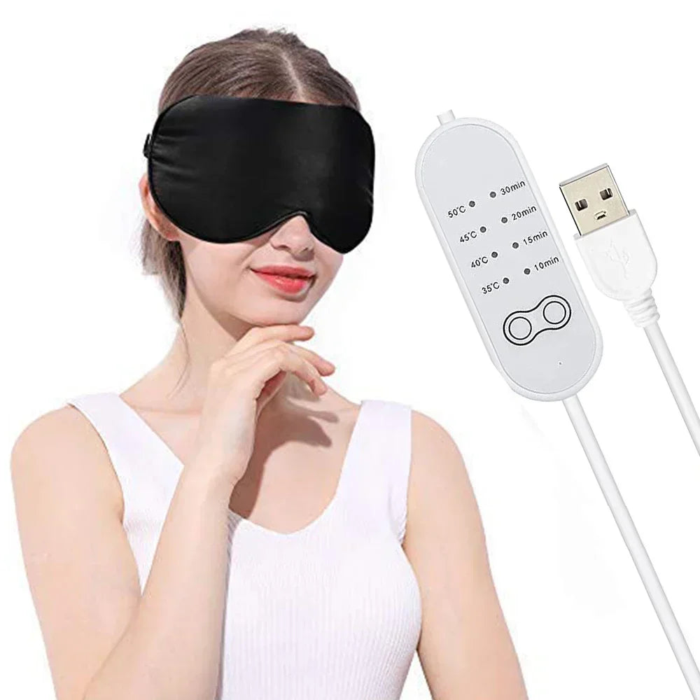 USB Heated Eye Mask Reusable USB Silk Steaming Eye Mask Eye Massager For Sleeping Eye Puffiness Anti Dark Circle Patch Eye Care Beauty World Shop