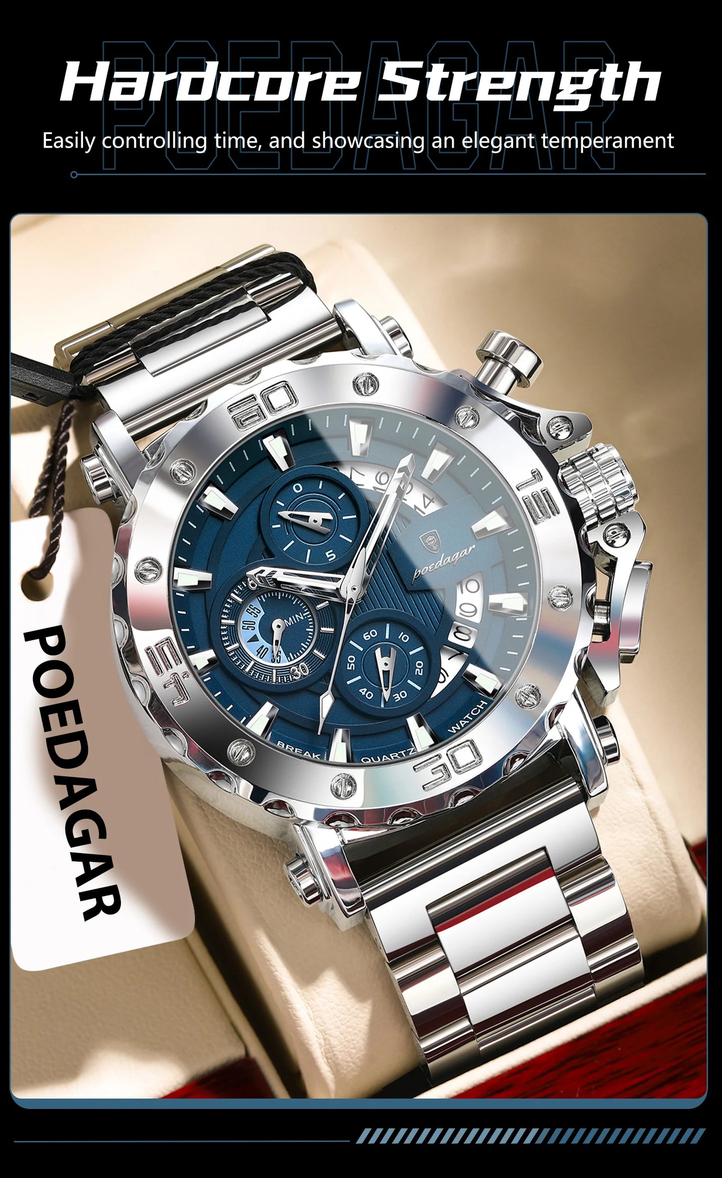 POEDAGAR Luxury Men's Watch Calendar Luminous Waterproof Man Clock Chronograph Stainless Steel Quartz Watches For Men Reloj Gift Beauty World Shop