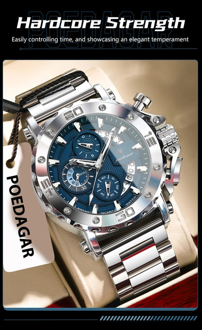 POEDAGAR Luxury Men's Watch Calendar Luminous Waterproof Man Clock Chronograph Stainless Steel Quartz Watches For Men Reloj Gift Beauty World Shop