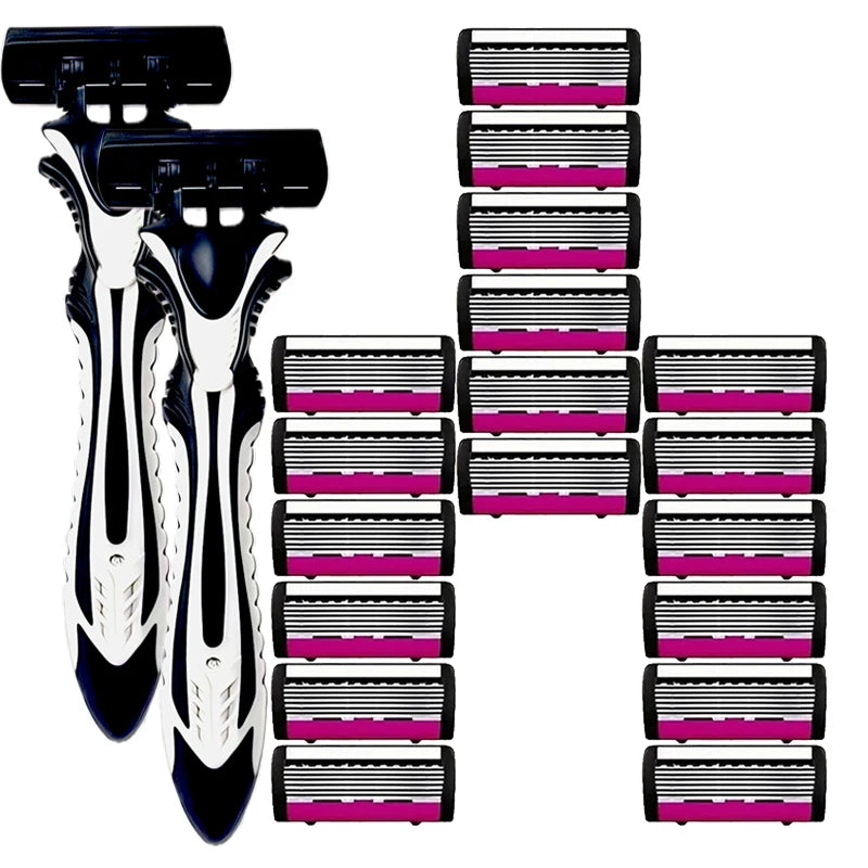 6-layer classic razor, razor set, stainless steel blade, manual safety razor, reusable blade, silicone anti-skid layer Beauty World Shop