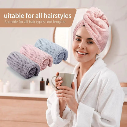 Solid color hair towel Textured dry hair cap 9.8 "X 25.5" absorbent hair towel wrap for button-down women Beauty World Shop