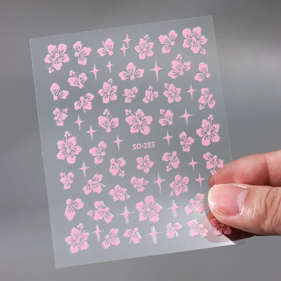 4pcs Hibiscus Flower Nail Art Sticker 3D White Pink Floral Decal Y2K Gold Silver Petal DIY Romantic Self-Adhesive Manicure Decor Beauty World Shop