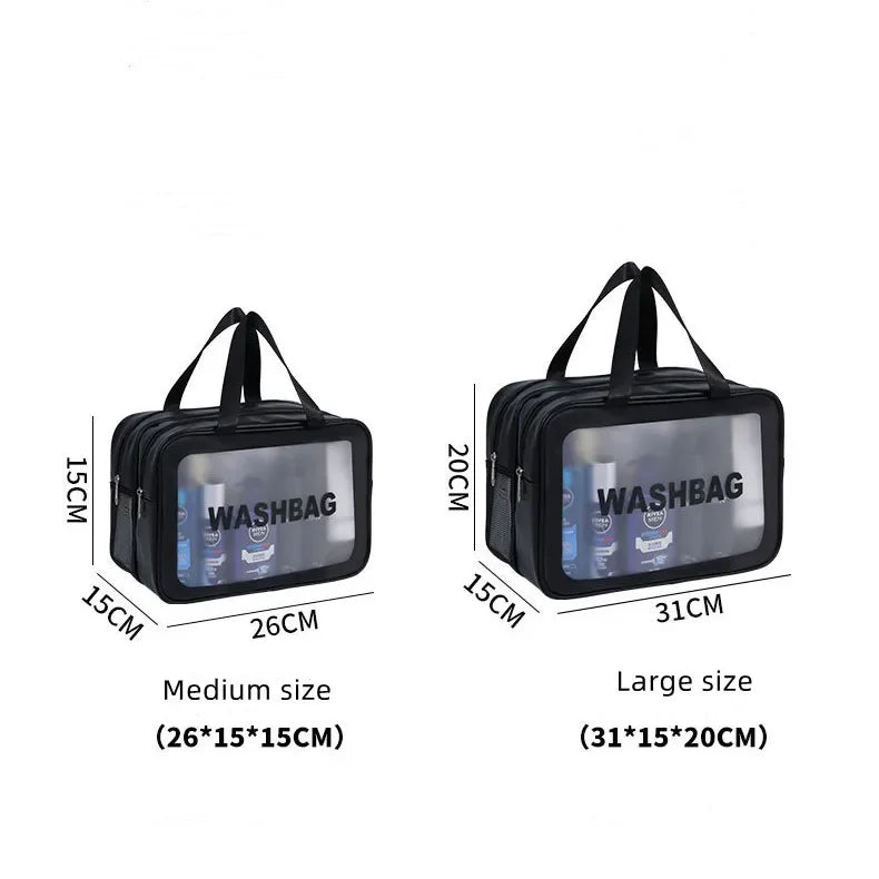 Dry-wet separation double transparent PU makeup bag portable washing bag cosmetic storage bag travel fitness swimming essentials Beauty World Shop