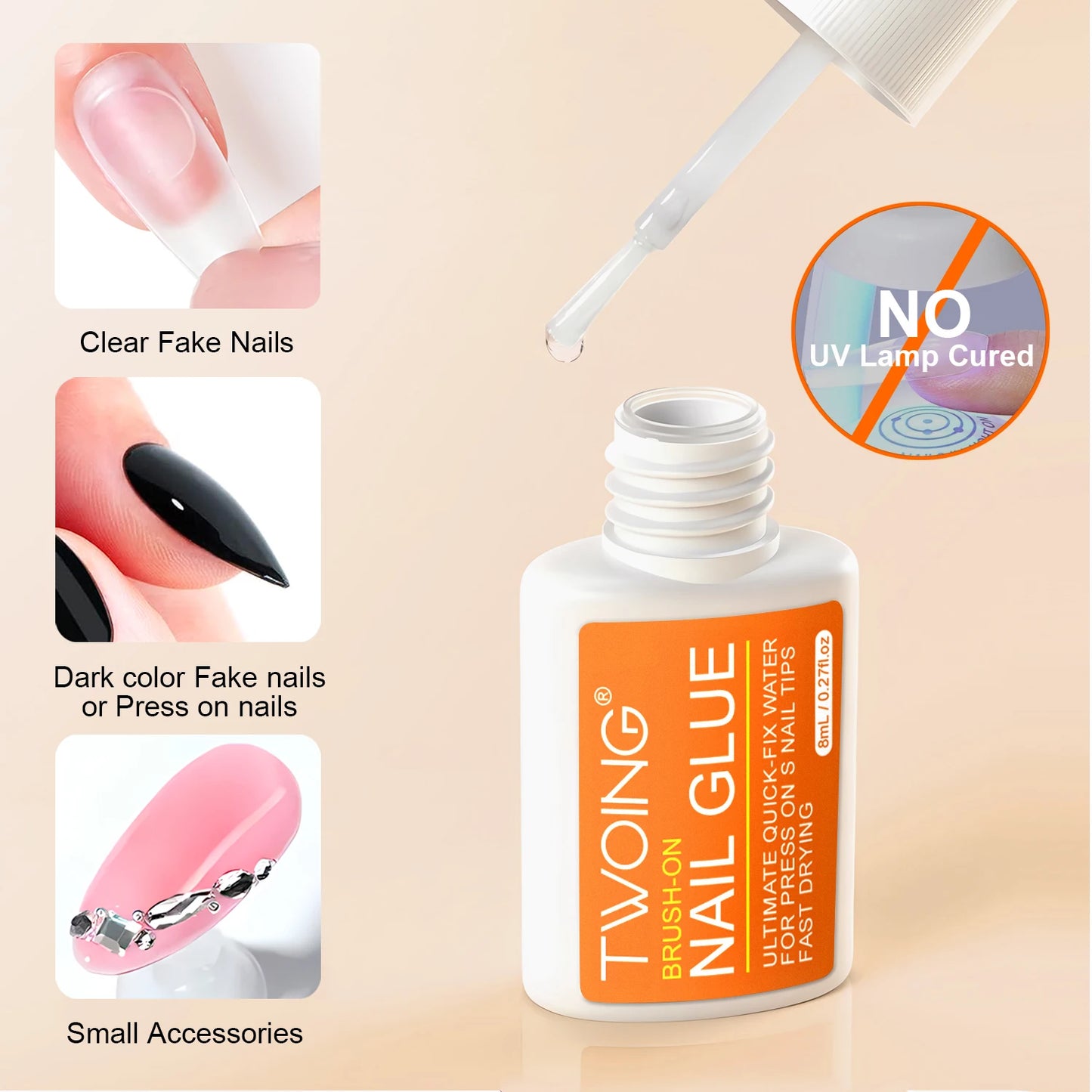 Twoing Waterproof Liquid Nail Adhesive,Long-Lasting & Fast-Drying, Formaldehyde-Free, Compatible with Acrylic Nails Fake Nails Beauty World Shop