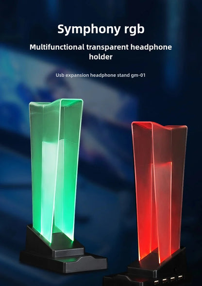 ITLY A12 RGB-Illuminated Transparent Gaming Headset Stand with LED Display, Phone Holder & Organizer Headphone Stand
