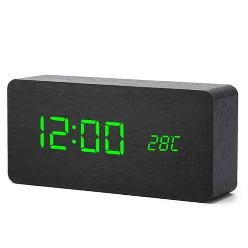 Digital Alarm Clock Wooden LED Table Clock with Temperature for Bedroom Office Travel Desk Decorations Beauty World Shop