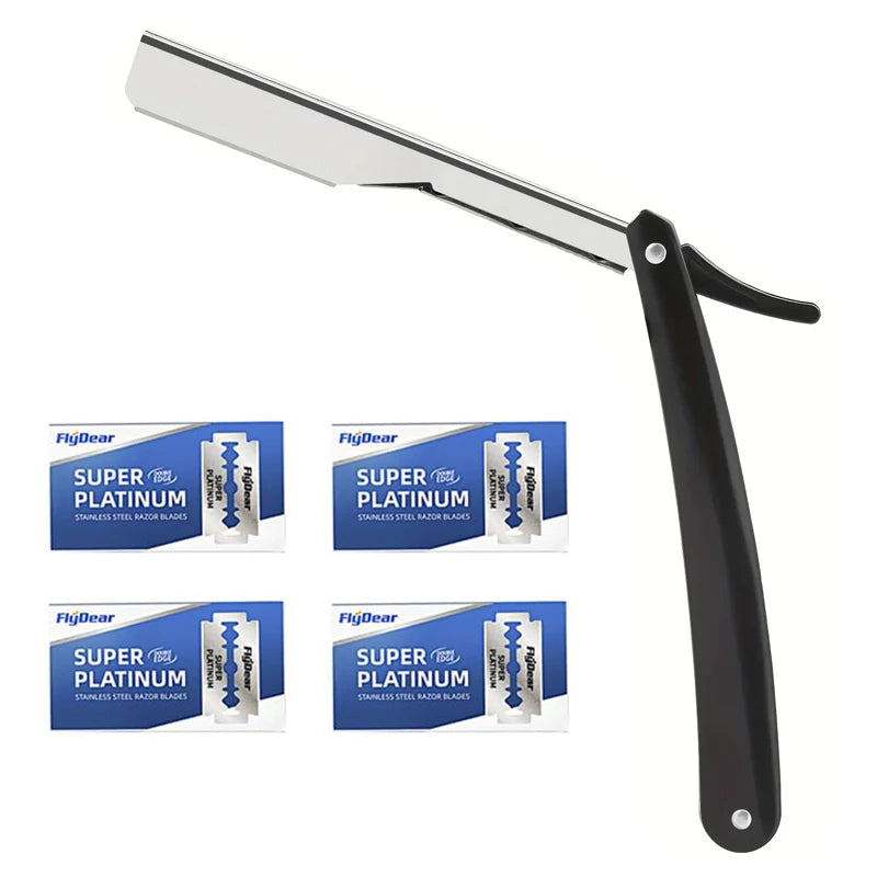 Professional Manual Shaver Straight Edge Stainless Steel Sharp Barber Razor Folding Shaving Beard Cutter with 1/10/20 pcs Blades Beauty World Shop