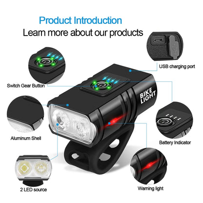 T6 LED Bike Light USB Rechargeable Bicycle Lights Front 6 Modes MTB Flashlight Bicycle Headlight for Cycling Bicycle Front Lamp Beauty World Shop