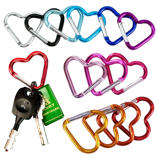 1 Pcs Heart-shaped Aluminum Carabiner Key Chain Clip Outdoor Keyring Hook Water Bottle Hanging Buckle Travel Kit Accessories Beauty World Shop