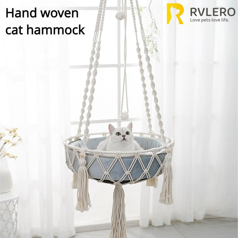 Winter Pet Hammock Cat Swing Hand Woven Cotton Rope Cats Hanging Basket  Kitten Hanging String Den Indoor Pend Nest Pet Supplies Beauty World Shop