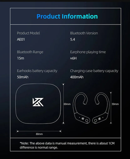 KZ AE01 Wireless Upgrade Cable Bluetooth-compatible 5.4 Earphones Wire HIFI Wireless Ear Hook With Charging Case For ZSX ZAR PR2