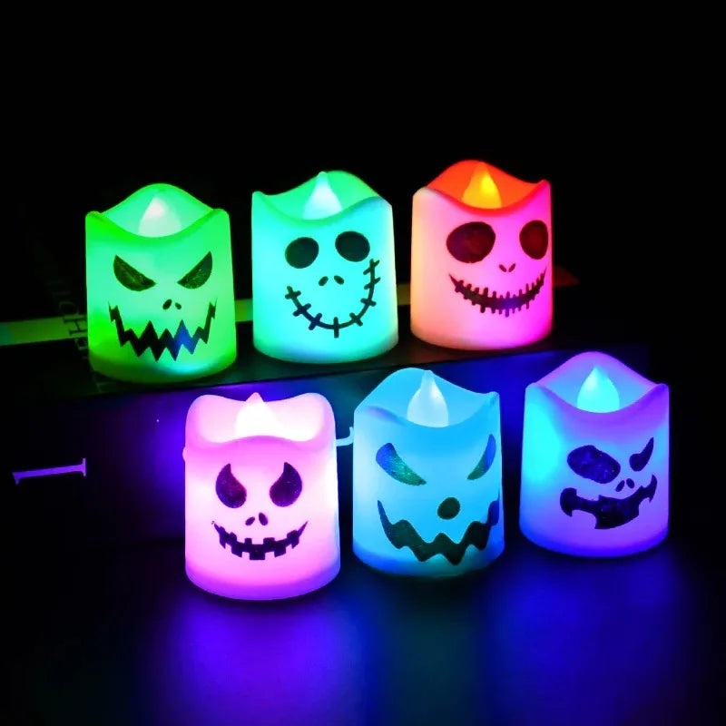 6pcs Halloween Led Ghost Pumpkin Candle Light Glowing Lamp Halloween Party Home Bar Decoration Haunted House Horror Props Beauty World Shop