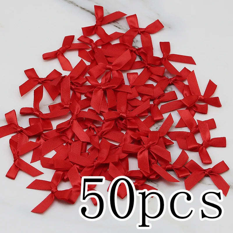 (50 Pcs) 4*4cm Colourful Ribbon Bows Small Size Polyester Satin Ribbon Bow Flower DIY Craft Decoration Beauty World Shop
