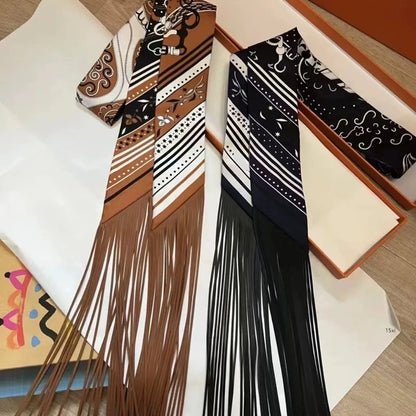 130x5cm Tassel Cashew Print Scarf Women's All-season Twill Silk Decorative Ribbon Multi-purpose Bag Hair Tie Belt Scarf Beauty World Shop