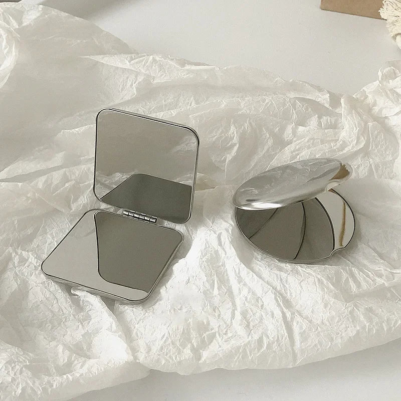 1pcs Portable Women Stainless Steel Makeup Mirror Hand Pocket Folded-Side Cosmetic Make Up Mirror Small Various Shapes Beauty World Shop