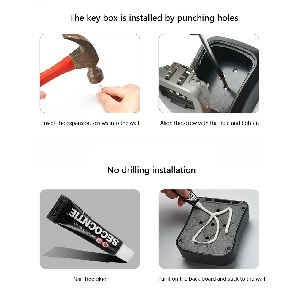 HEE RAK Key Lock Box 4 Digit Password ABS Metal Dial Storage Management Anti-theft Wall Mounted Large Space Safe Box Beauty Trend Shop