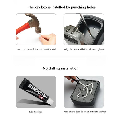 HEE RAK Key Lock Box 4 Digit Password ABS Metal Dial Storage Management Anti-theft Wall Mounted Large Space Safe Box Beauty Trend Shop