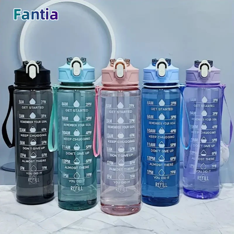800ml/27oz Large Capacity Sports Water Bottle Leak Proof Plastic Drinking Cup With Time Scale Suitable For Travel Fitness Sports Beauty World Shop