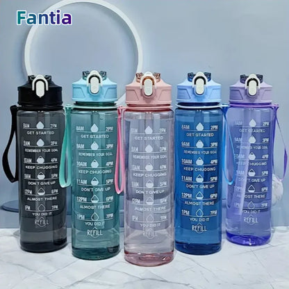 800ml/27oz Large Capacity Sports Water Bottle Leak Proof Plastic Drinking Cup With Time Scale Suitable For Travel Fitness Sports Beauty World Shop