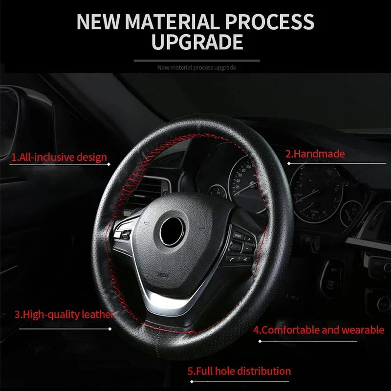 Genuine Leather Steering Wheel Cover For Car Braiding Steering Wheel Protector Covers Anti Scratch Steering Accessories Beauty World Shop