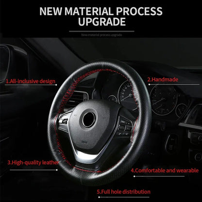 Genuine Leather Steering Wheel Cover For Car Braiding Steering Wheel Protector Covers Anti Scratch Steering Accessories Beauty World Shop