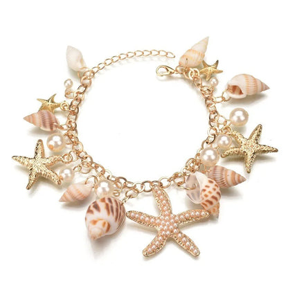 Cute Sweet Starfish Shell Conch Bracelet for Women New Personality Fashion Pearl Summer Beach Jewelry Holiday Party Accessories Beauty World Shop