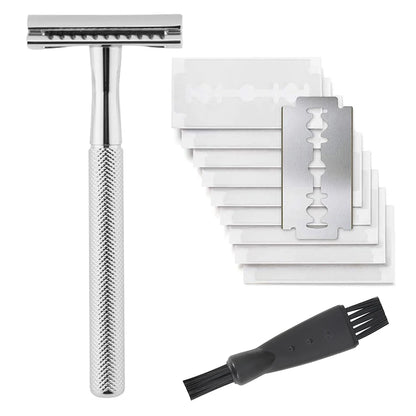 Safety Razor with Brass Weighted Handle and 5 Double Edge Safety Blade Refills,Single Blade Razor for Men, Designed for Coarse Beauty World Shop