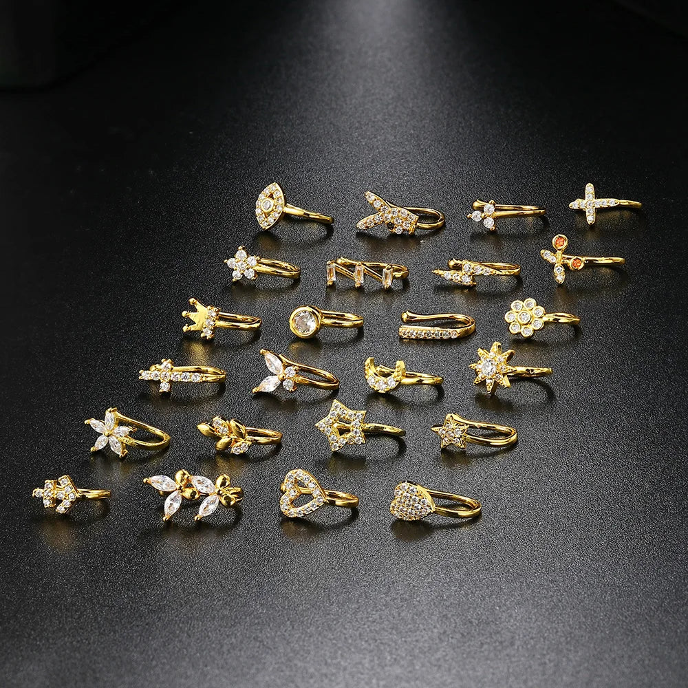 Fake Piercing Clip Nose Ring Cuff Body Jewelry for Women New Trend 1PCS Ear Cuffs Heart Star Flowers Butterfly Clip Rings KAE197 Beauty World Shop