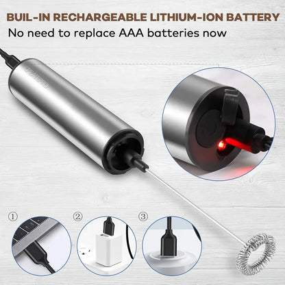 Rechargeable Stainless Steel Milk Frother 2 Speeds for Latte Cappuccino Espresso Home And Barista Use Beauty World Shop