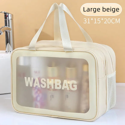 Dry-wet separation double transparent PU makeup bag portable washing bag cosmetic storage bag travel fitness swimming essentials Beauty World Shop