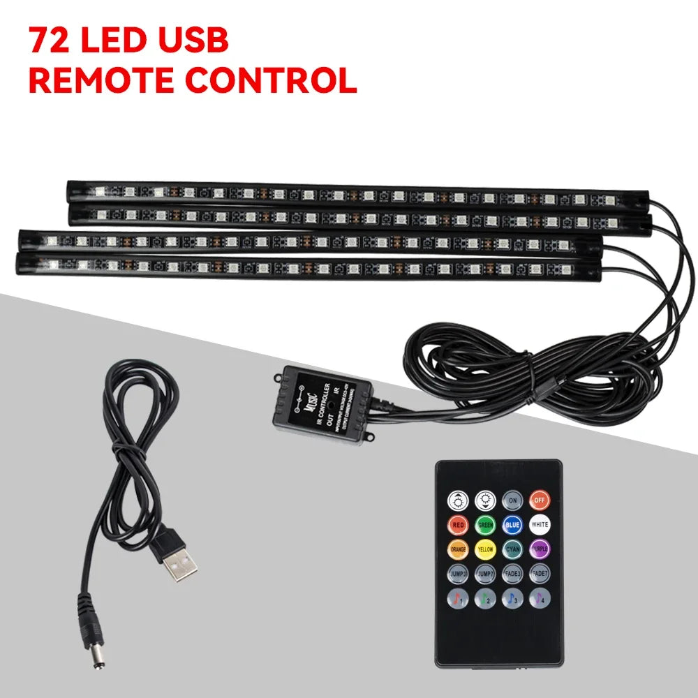 Neon 36 48 72 LED Car Interior Ambient Foot Light Wireless Remote Music APP Control Auto RGB Atmosphere Decorative Lamp Beauty World Shop