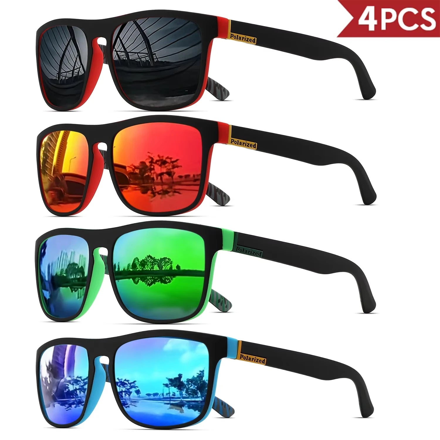 1-4PCS Men Classical Square Polarized Sports Sunglasses Lightweight PC Frame UV400 for Driving Fishing Cycling Unisex Durability Beauty World Shop