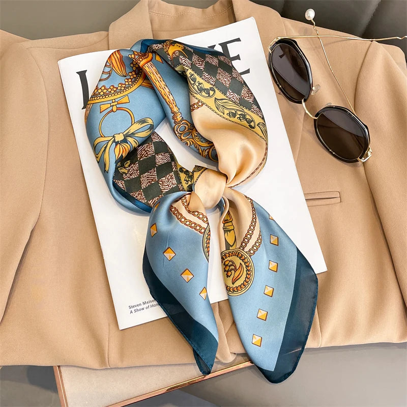 60Colors Luxury Scarf Women 70*70Cm Silk Feel Square Hair Wrapping Foulard Satin Shawl Big Size Head Bandana Hijab Handkerchief Beauty World Shop