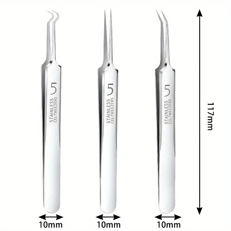 Easy-To-Use Stainless Steel Acne Extractor Set - Hypoallergenic Beauty Tweezers For Clear Skin, Perfect For Beginners Beauty Fashion