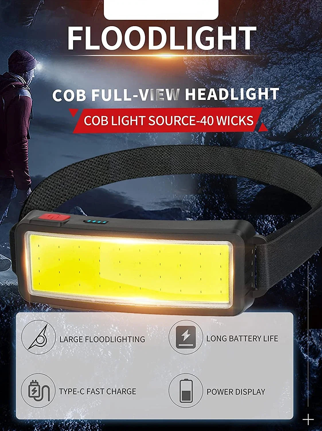 Powerful COB Headlamp Type-c/USB Rechargeable Head Flashlight Built-in Battery Outdoor Fishing Camping Lantern Waterproof Torch Beauty World Shop