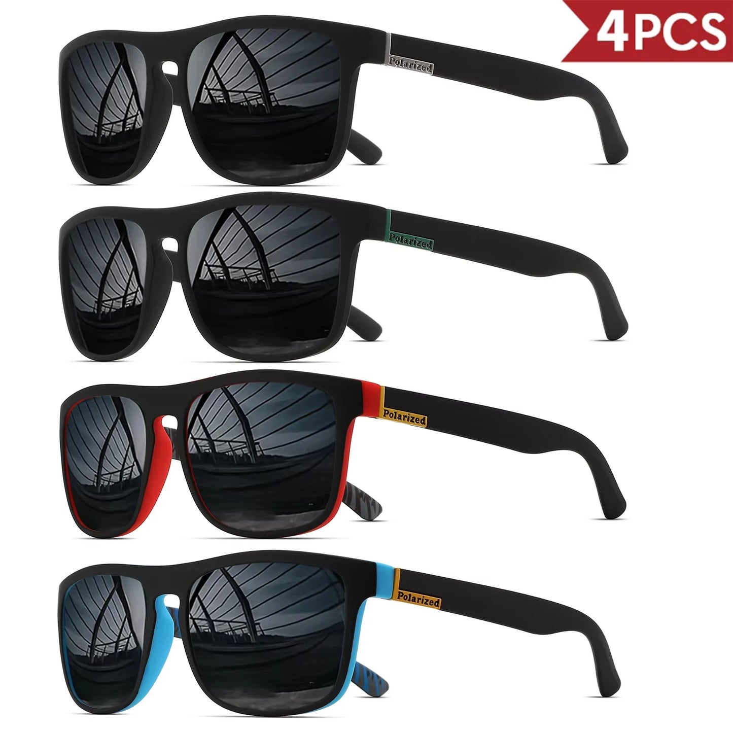 1-4PCS Men Classical Square Polarized Sports Sunglasses Lightweight PC Frame UV400 for Driving Fishing Cycling Unisex Durability Beauty World Shop