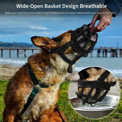 Adjustable Dog Muzzle Anti-Biting Dog Mouth Cover With Reflective Strip Can Drink Water Breathable Plastic Beauty World Shop