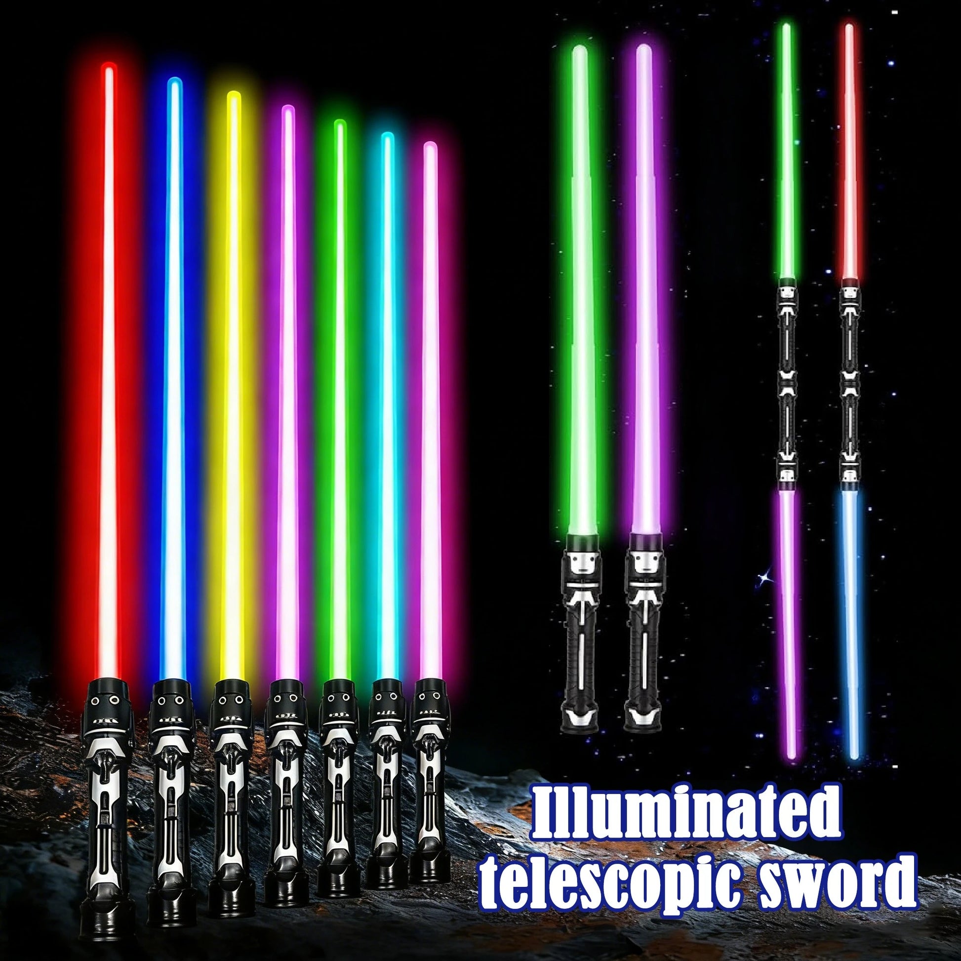 2-in-1 Lightsaber Telescopic Flash Sword Toy Red & Blue or 7 Colours for Kids Gift Party Favors Dress Up Rave Prop with Sound Beauty World Shop