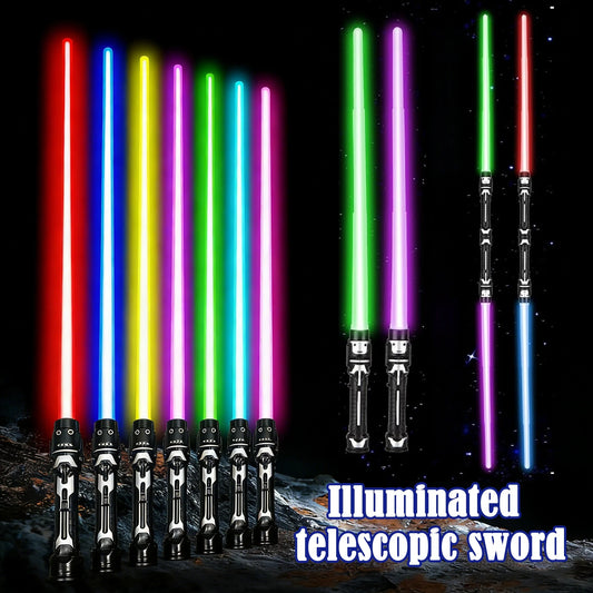 2-in-1 Lightsaber Telescopic Flash Sword Toy Red & Blue or 7 Colours for Kids Gift Party Favors Dress Up Rave Prop with Sound Beauty World Shop