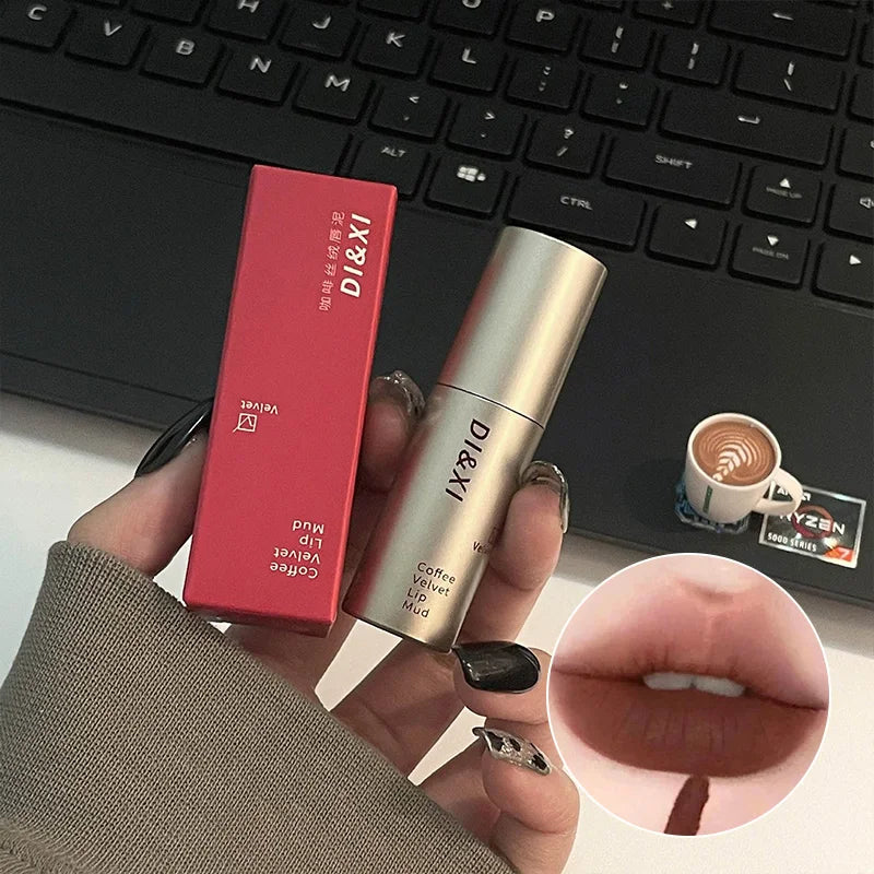 DIXI Mini Silver Tube Matte Lip Glaze — Velvet Finish, Skin-Enhancing, Versatile Low-Saturation Latte Shade Beauty Trend Shop