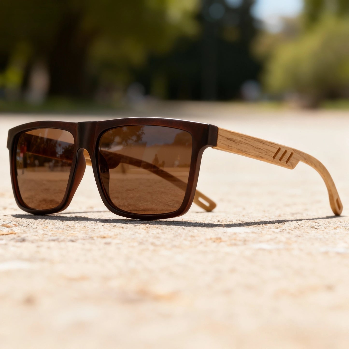 New Fashion Square Sunglasses - Wood Grain Spring Hinge, UV400 Unisex for Driving, Hiking & Travel Beauty World Shop
