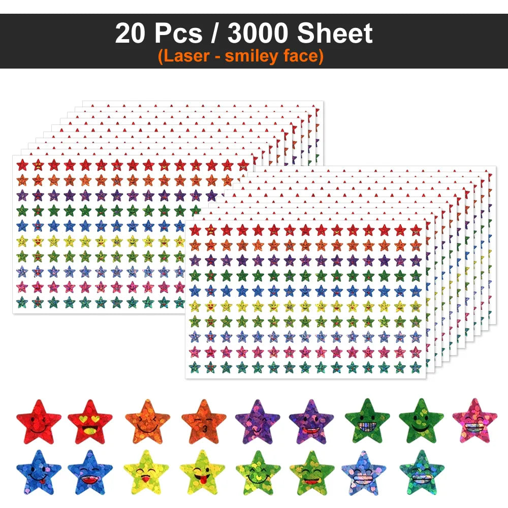 450-3000 Sheet Happy Face Stars Reward Sign Stickers Pack DIY Skateboard Suitcase Stationery Decals Decor Phone Laptop Gift Toys Beauty World Shop