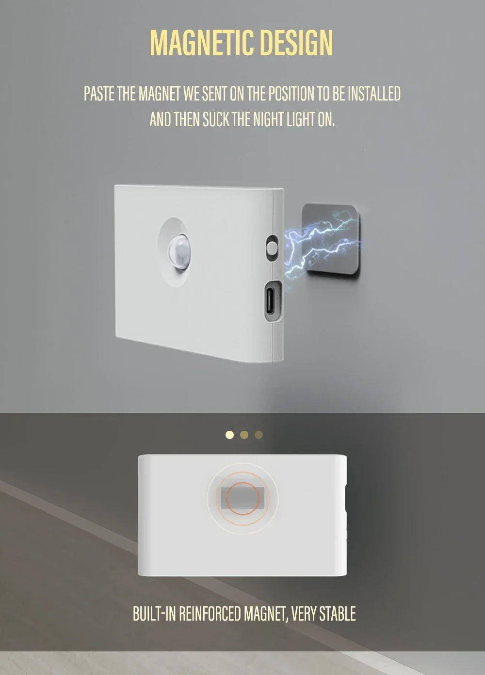 Mini LED Intelligent Sensor Night Light Wireless USB Rechargeable Motion Sensor Wall Light for Bedroom Corridor Cabinet Lighting Beauty World Shop