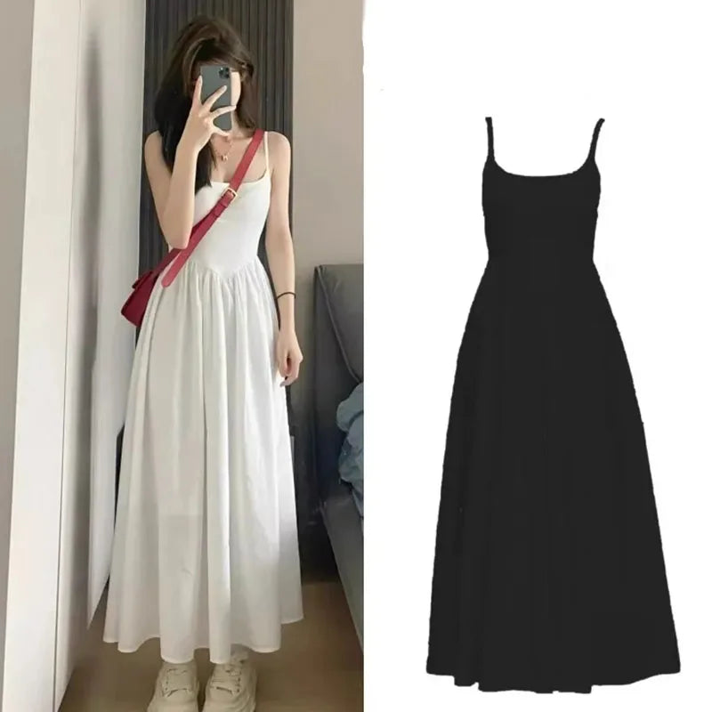 Fashion High Waisted Suspender Dress Female Summer Casual Simple Versatile Long Dresses Women Elegant Streetwear Camisole Dress Beauty World Shop