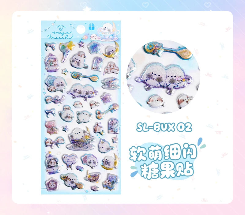3 pcs/6 pcs Sweet Candy Pets Cat Coffee Cakes Flash Puffy 3D Stickers Scrapbooking Diy Diary Stationery Stickers School Supplies Beauty World Shop