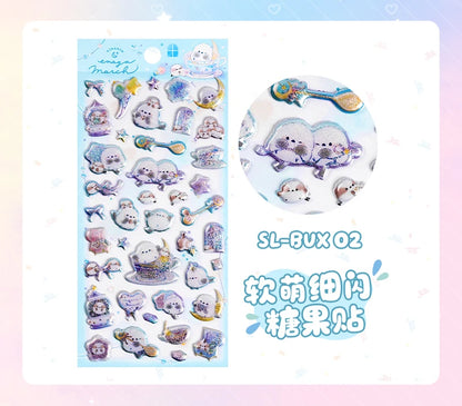 3 pcs/6 pcs Sweet Candy Pets Cat Coffee Cakes Flash Puffy 3D Stickers Scrapbooking Diy Diary Stationery Stickers School Supplies Beauty World Shop