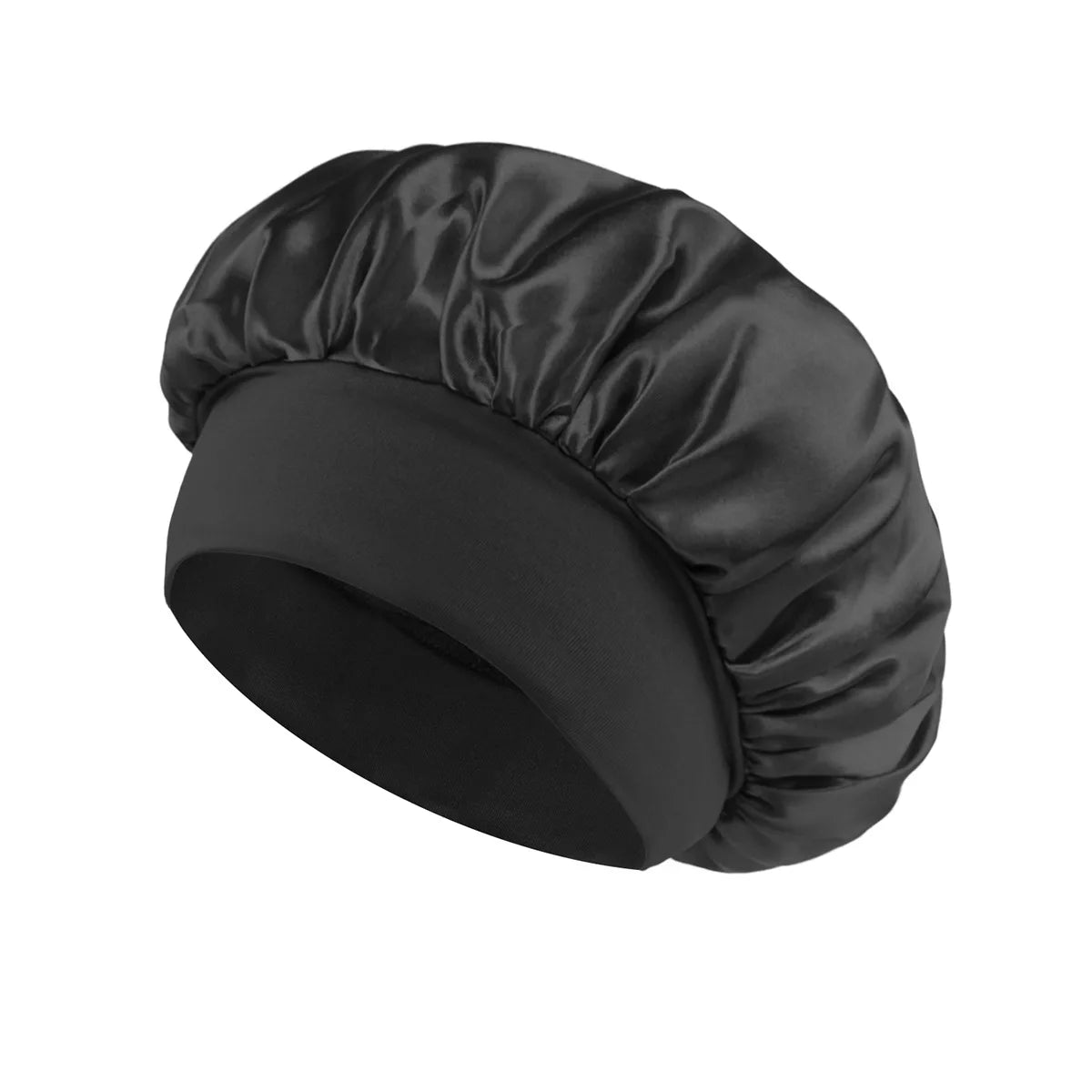 1PC Women's Satin Solid Bonnets Wide-brimmed Night Sleeping Bathing Hat Unisex Head Wrap Elastic Band Cap Hair Care Bonnet. Beauty World Shop
