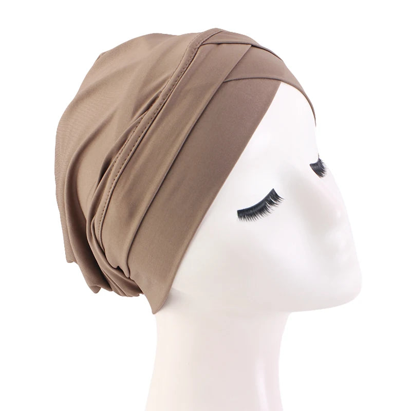 New Women cross muslim hijab inner hat Islamic UnderScarf Arab Wrap Chemo Bandana Muslim Scarf Hijab Bonnet Cap Indian Hat Beauty World Shop